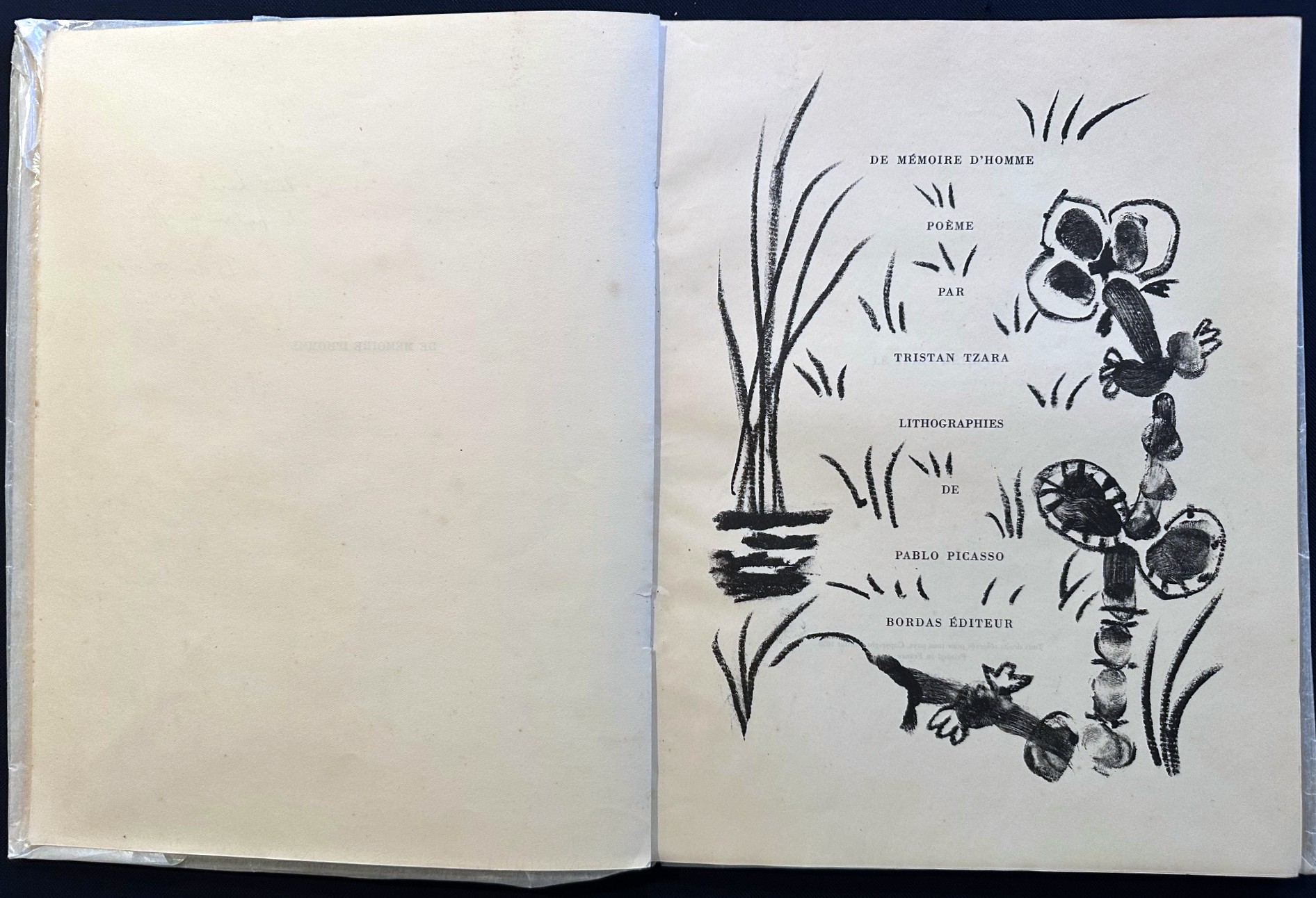 Picasso Tzara. De memoire d'homme. 1950. With 9 lithographs in black